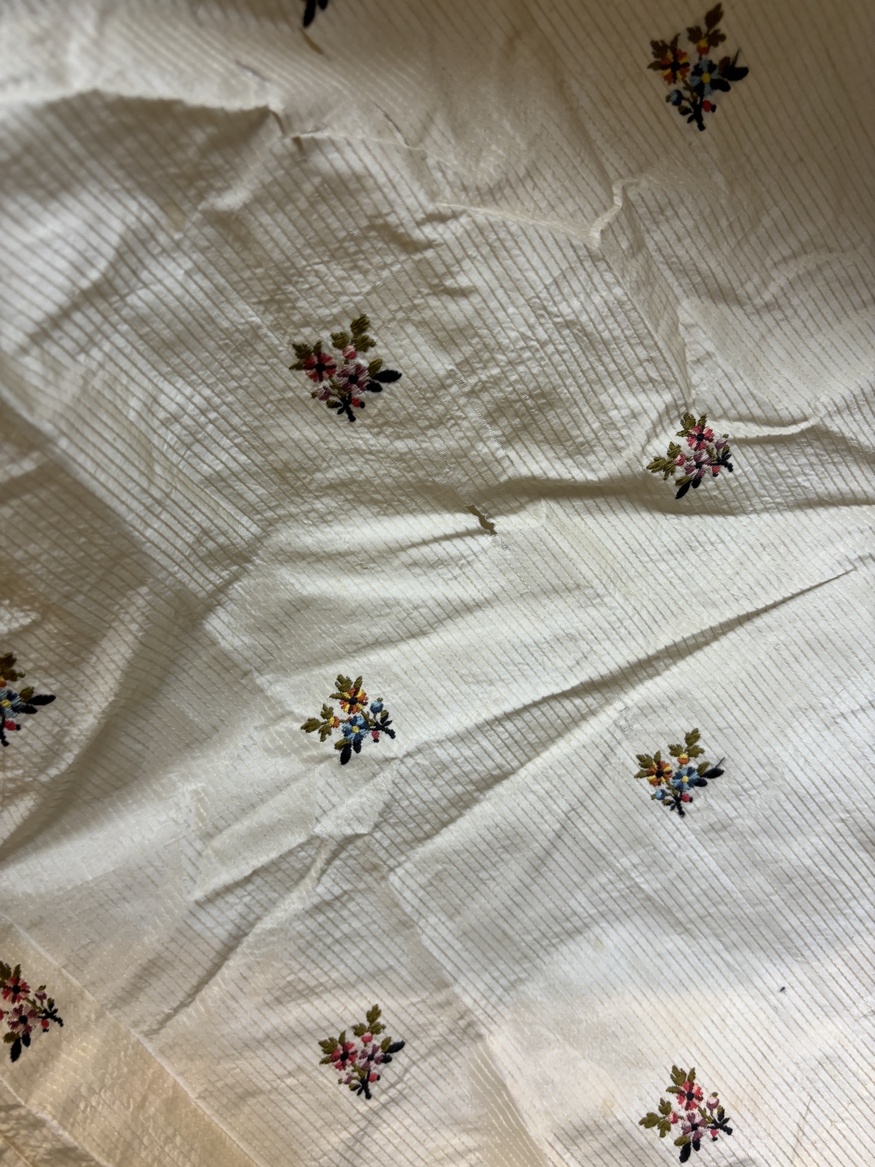 A rare 18th century, possibly Spitalfields, cream silk ladies dress, circa 1770-1780, made in the English style
